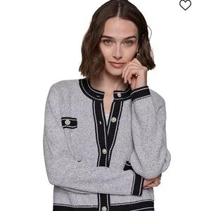 KARL LAGERFELD PARIS Women's Contrast-Border Knit Cardigan
